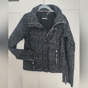 Bench Women's Black and Off White Bomber Jacket